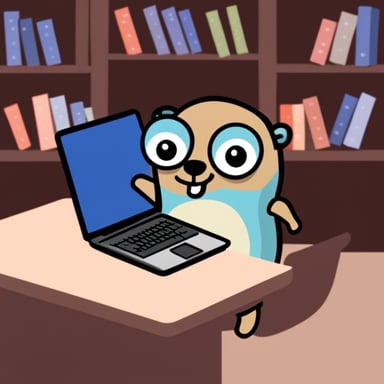 Go Blue Gopher using a laptop.