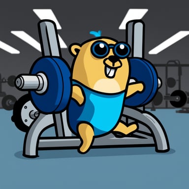 Go Blue Gopher doing chest press at the gym.