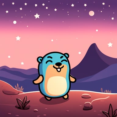 Go Blue Gopher sitting under starry sky