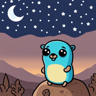 Go Blue Gopher sitting under starry sky