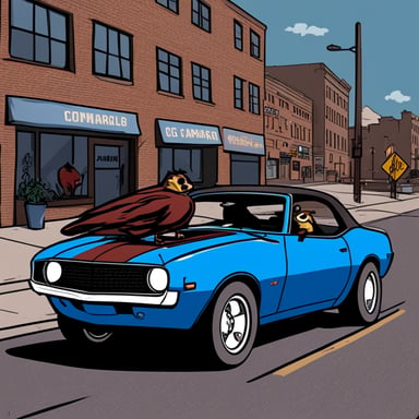 Go Blue Gopher driving a Camaro.