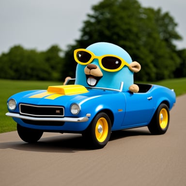 Go Blue Gopher driving a Camaro.