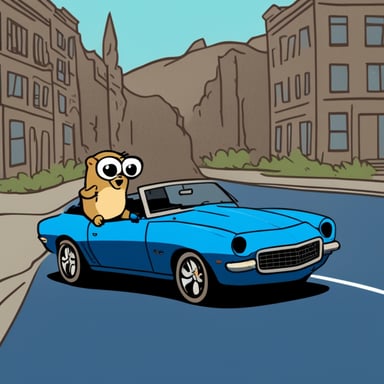Go Blue Gopher driving a Camaro.