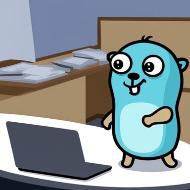 Overworked Go Blue Gopher stressed for demonstration