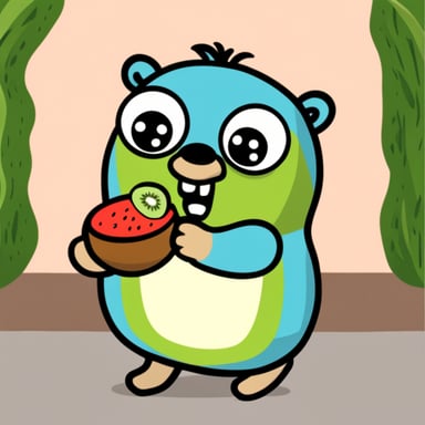 Go Blue Gopher eating kiwi