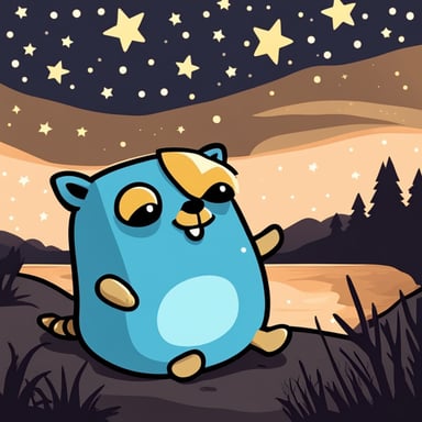 Go Blue Gopher sitting under a starry night sky with a cat