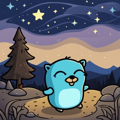 Go Blue Gopher sitting under a starry night sky with a cat