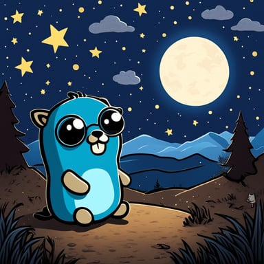 Go Blue Gopher sitting under a starry night sky with a cat
