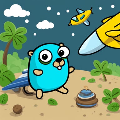 Go Blue Gopher playing with airplanes and eating kiwi.