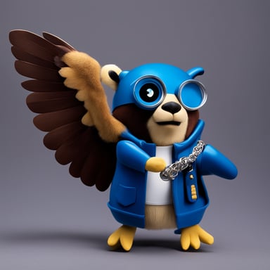 Go Blue Gopher with one bionic arm and a falcon on his other arm.