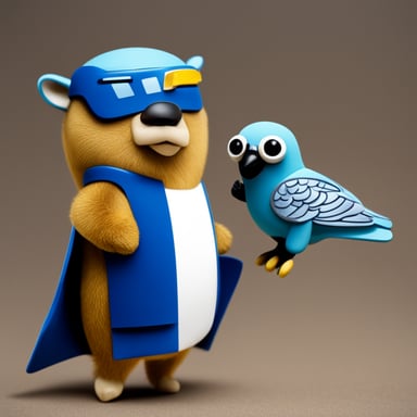 Go Blue Gopher with one bionic arm and a falcon on his other arm.