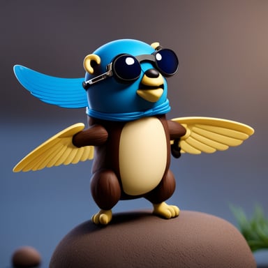 Go Blue Gopher as a Bionic Gopher with a falcon sitting on his arm, in a heroic pose.