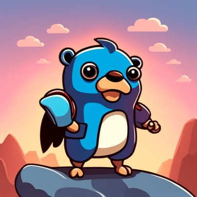 Go Blue Gopher as a robotic Gopher with a falcon sitting on his arm, in a heroic pose, cartoon style.