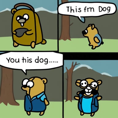Go Blue Gopher as the dog from the This is Fine meme.