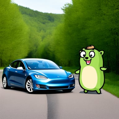 Rock star Go Blue Gopher in green Tesla