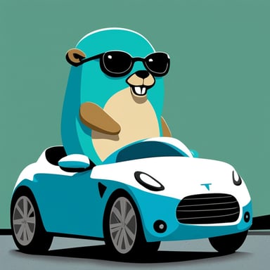 Rock star Go Blue Gopher in green Tesla