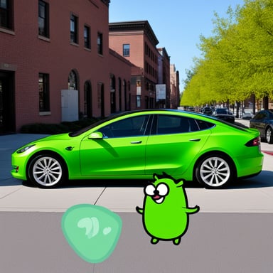 Rock star Go Blue Gopher in green Tesla