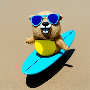 A go blue gopher with a tiny surfboard, ready to catch the waves.