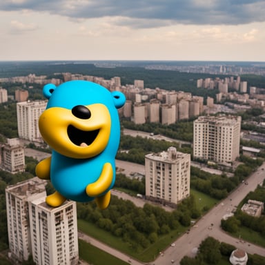 Go blue gopher explores the big skyscrapers in the overcrowded slum of Kudrovo.