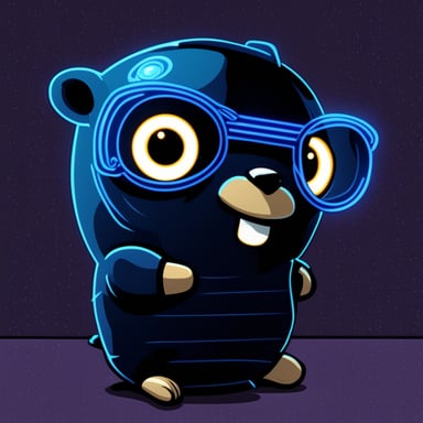 Go Blue Gopher in dark cyberpunk hacking lights led