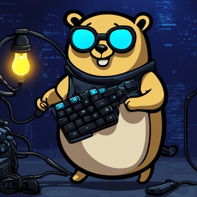 Go Blue Gopher in dark cyberpunk hacking lights led