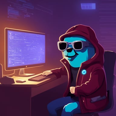 Go Blue Gopher as the cyberpunk hacker in the security matrix, flashing an evil grin.