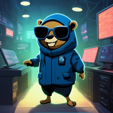 Go Blue Gopher as the cyberpunk hacker in the security matrix, flashing an evil grin.