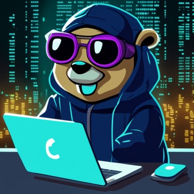 Go Blue Gopher as the cyberpunk hacker in the security matrix, flashing an evil grin.