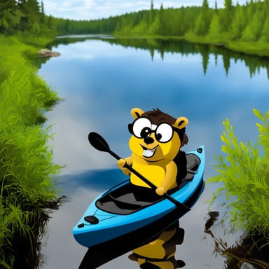 Go Blue Gopher kayaking in the wild.