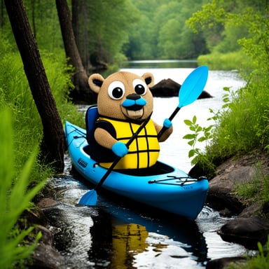 Go Blue Gopher kayaking in the wild.