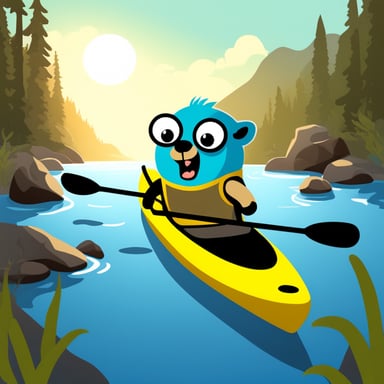 Go Blue Gopher kayaking in the wild.