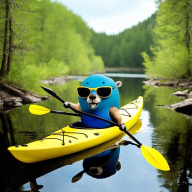 Go Blue Gopher kayaking in the wild.