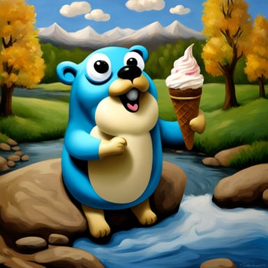 Go Blue Gopher in the style of Renoir eating an ice cream.
