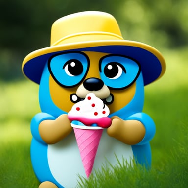 Go Blue Gopher in the style of Renoir eating an ice cream.
