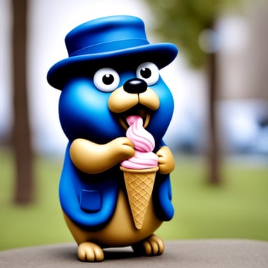 Go Blue Gopher in the style of Renoir eating an ice cream.