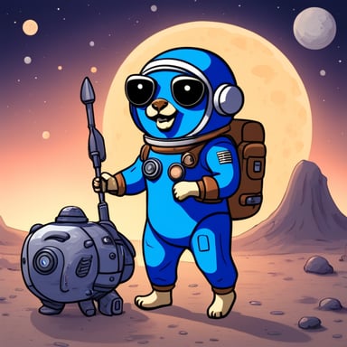 Go Blue Gopher on a spaceship, wearing a blue spacesuit, with a round visor, is also holding a spanner.