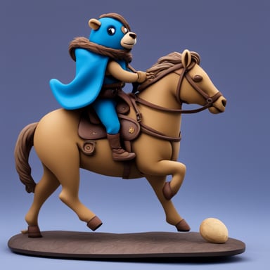 Go blue gopher as a centaur riding on a horse.