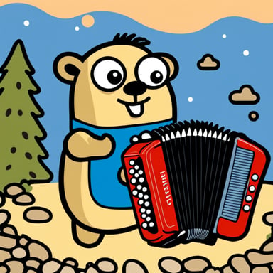 Happy go blue gopher playing a diatonic accordion.