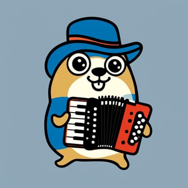 Happy go blue gopher playing a diatonic accordion.