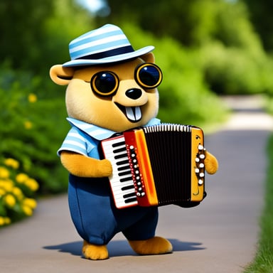 Happy go blue gopher playing a diatonic accordion.