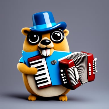 Happy go blue gopher playing a diatonic accordion.