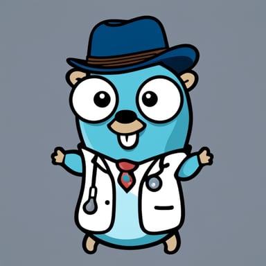 Go Blue Gopher, with a doctor's hat and a pair of eyes, smiling at you.