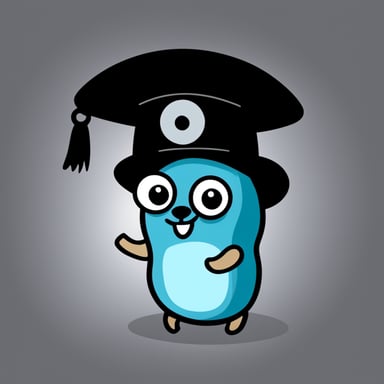 A go blue gopher, wearing a black square doctor's hat and a pair of eyes, smiling at you.