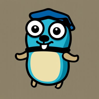 A go blue gopher, wearing a black square doctor's hat and a pair of eyes, smiling at you.