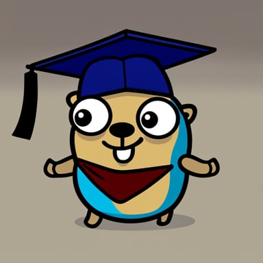 Go Blue Gopher, with a black square PhD cap and a pair of eyes, smiling at you.