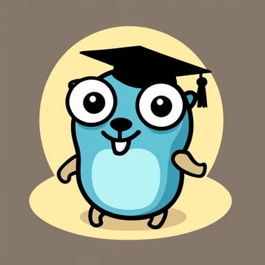 Go Blue Gopher, with a black square PhD cap and a pair of eyes, smiling at you.