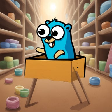 A happy Go Blue Gopher painting a logo that says Clarify.