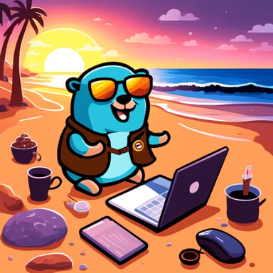 Go blue gopher working from beach