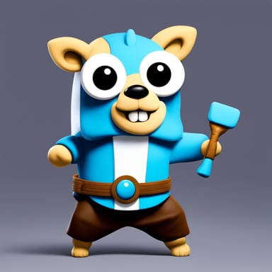 A go blue gopher in a karate suit with unicorn horns and a brown belt.