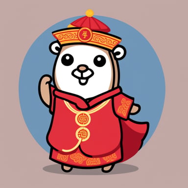 Go Blue Gopher wearing traditional Chinese clothes.